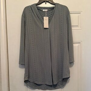 Green V-Neck Eyelet Top